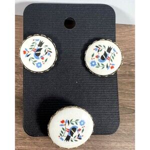 Vintage Pennsylvania Dutch Hex Brooch &Earrings